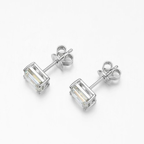 1CT Emerald Cut Moissanite Stud Earrings 925 Sterling Silver 14K Gold Plated GRA - Picture 8 of 16