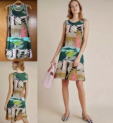 ANTHRO ALDOMARTINS Tropical Knit Sleeveless A-Line Sun Dress XS P S? Spain Made