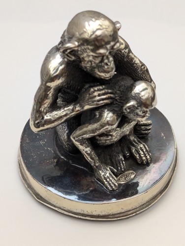 Fine 99.9% Pure Silver Chimpanzee Monkey w Infant Hollow Electroform Statue - Picture 6 of 8