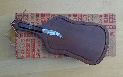 Vintage WOOD VIOLIN OR VIOLA SHAPED CHEESE BOARD Bread Board w/ Cheese Knife