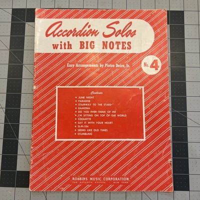 Sheet Music Book Accordion Solos book with Big Notes No 4 Easy Pietro Deiro Jr