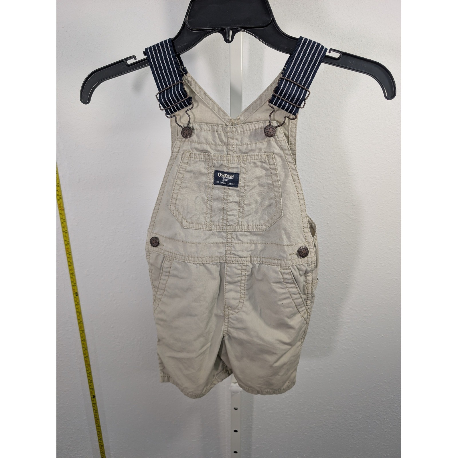 OshKosh Bgosh Toddler Boys Khaki Tan Shortall Overalls Striped Straps 3T