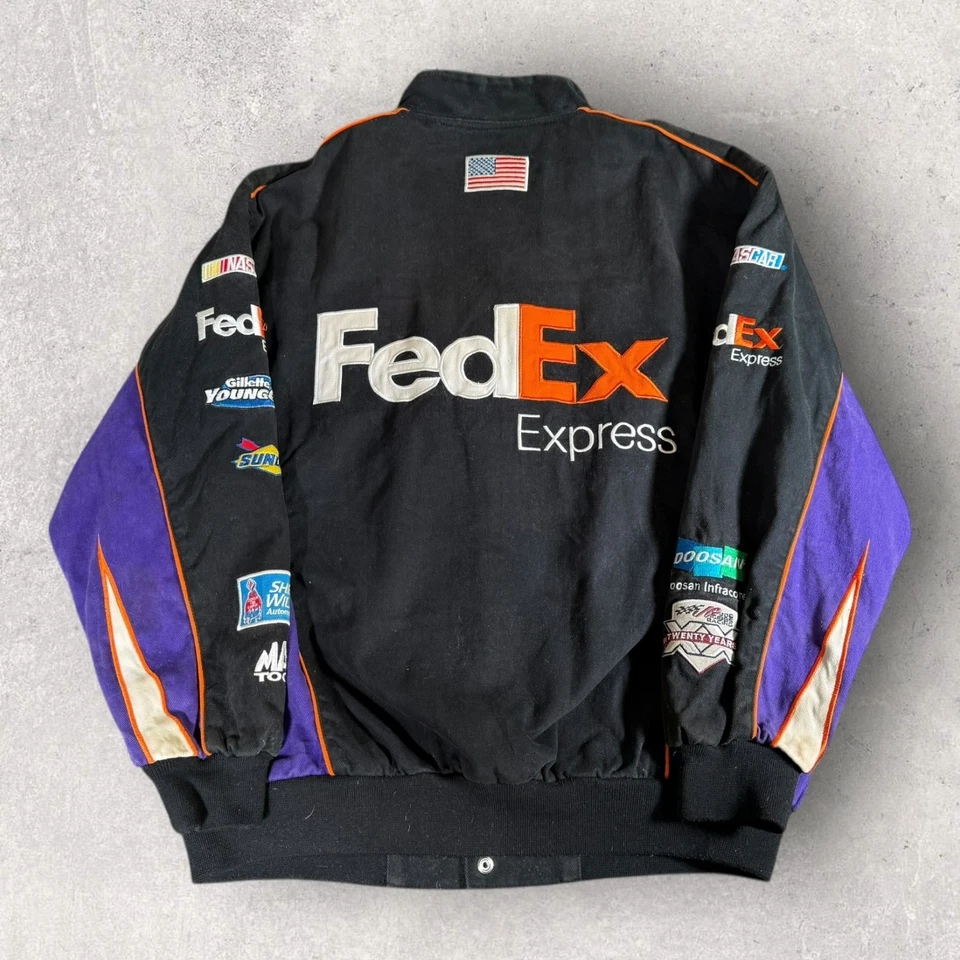 Chaqueta de bombardero vintage FedEx Express Racing Denny Hamlin NASCAR Toyota para hombre grande Foto 2 de 4