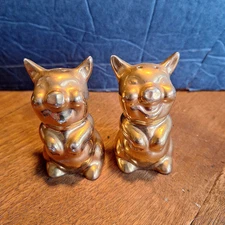 Vintage Gold Ceramic Laughing Pigs Salt and Pepper Shakers 2.5" Tall 