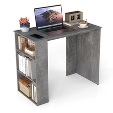 COSTWAY Computer Desk 90cm Study Desk Wooden Writing Desk w/Bookshelf-Grey