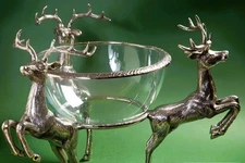 North Spruce Lane Large Glass Bowl Surrounded By 3 Reindeer Deers (1/2 -Gallon)
