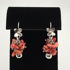 Vintage Sterling Silver Red Orange Coral Flower Hook Dangle Earrings 8.9g #97 — photo 1
