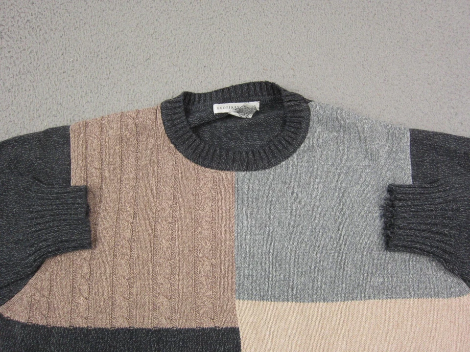 Suéter De Colección Geoffrey Beene Para Hombres Gris Medio Tejido con Cable Algodón Bloque de Color Foto 2 de 4