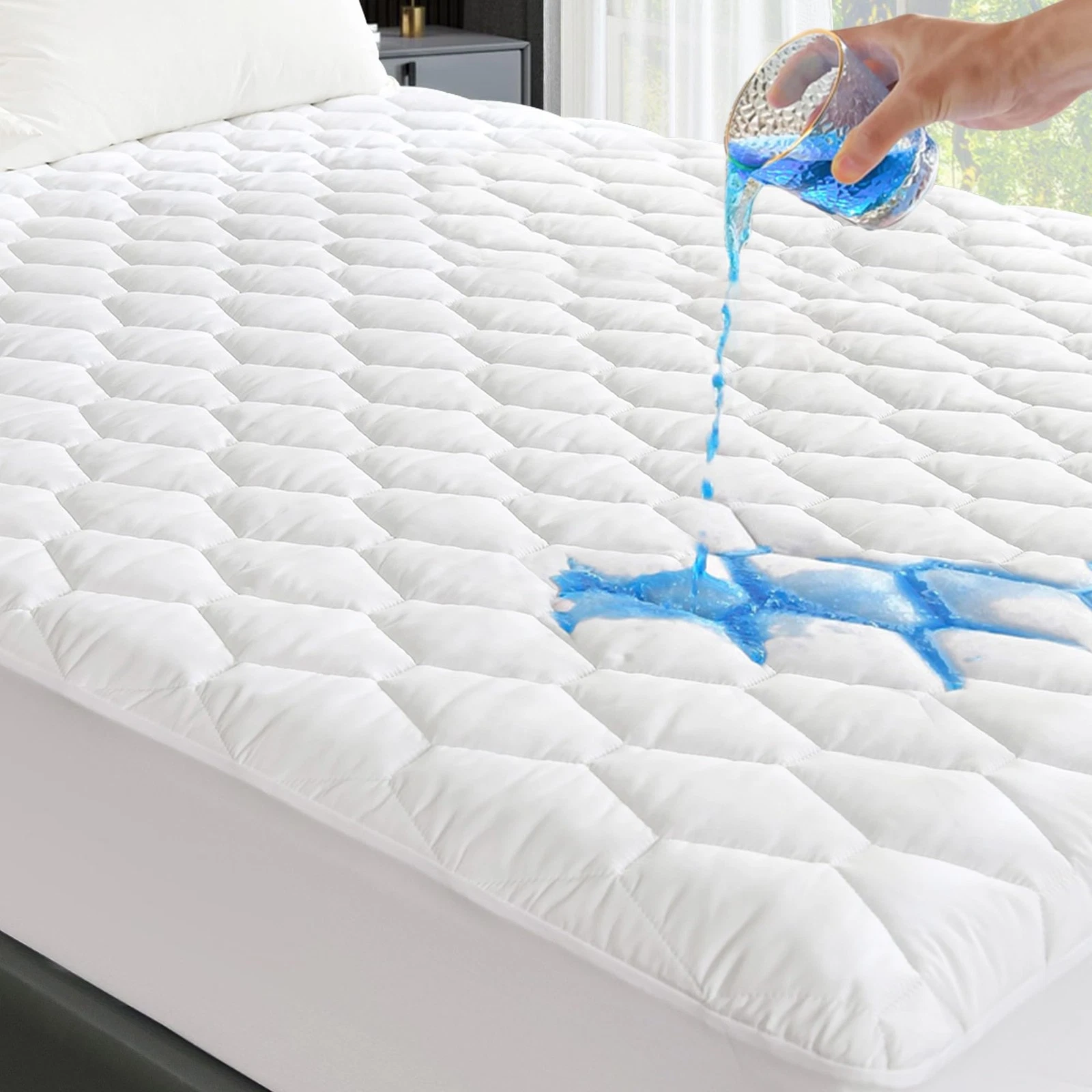 GRT King Size Quilted Fitted Mattress Pad, 100% Waterproof Breathable Mattress