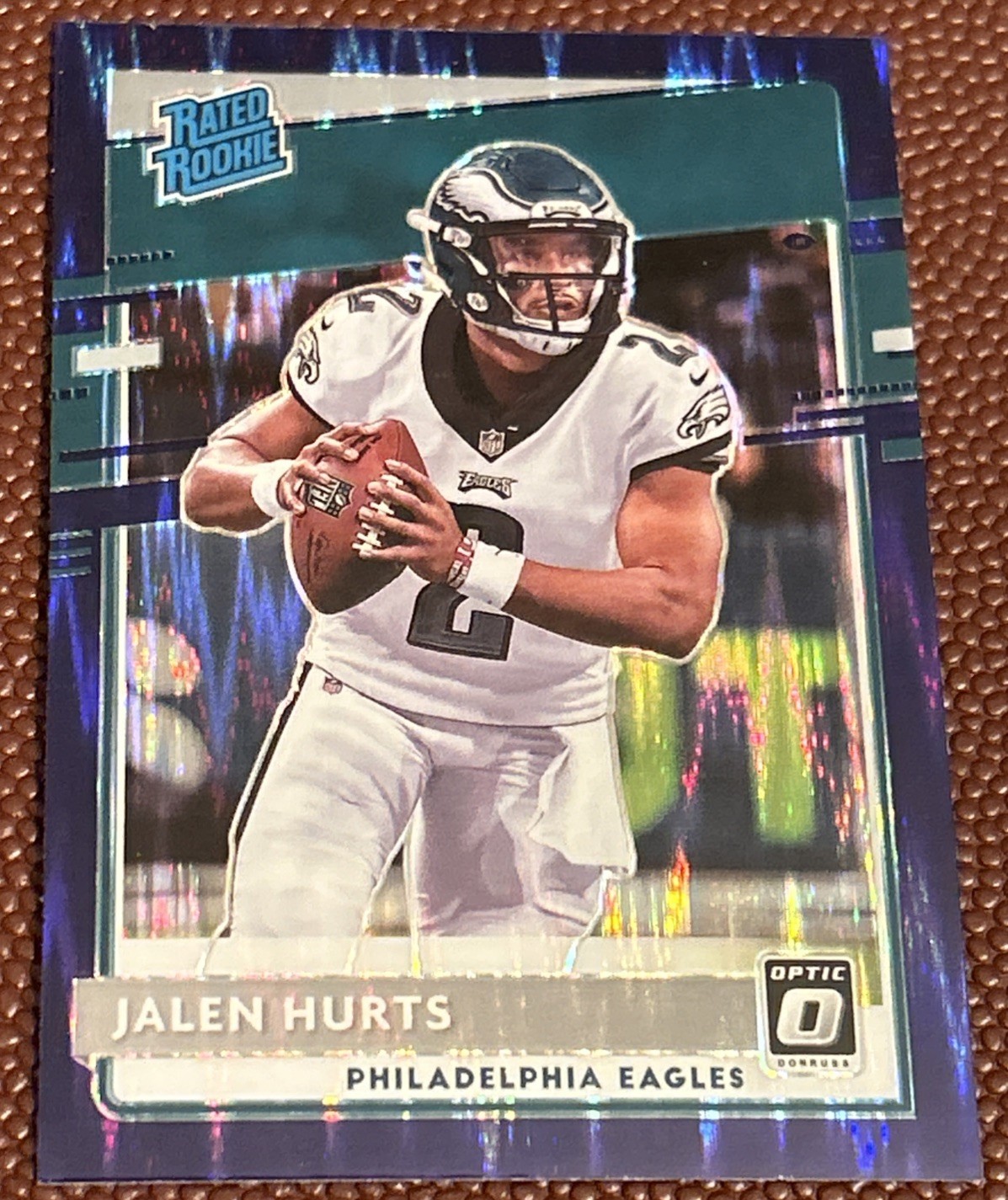 Jalen Hurts 2020 Panini Donruss Optic Rated Rookie Purple Shock Prizm (RC)
