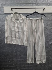 NEW Cozy Earth Womens Soft Woven Long Sleeve Pajama Set Cottage Stripe Sz XSmall