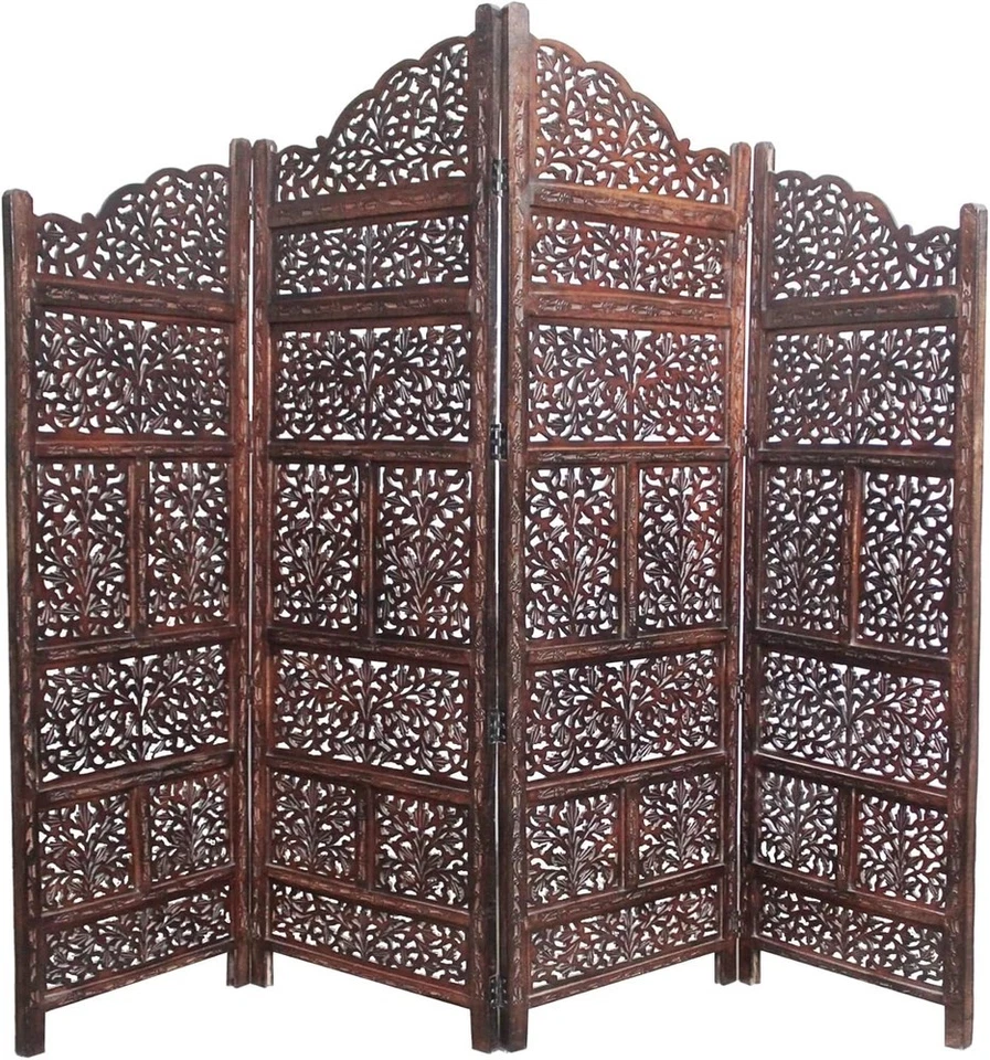 Room Divider Wood Screen - Mahanadi Antique Brown - 4 Panel Folding 72X80 - Wood - Image 3 of 4