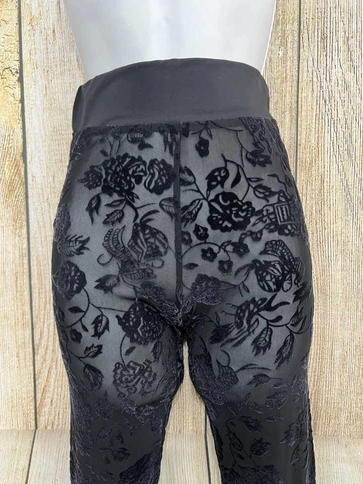 Mujeres Leggings Terciopelo Transparente Burn Out XS Negro Dragón Bordado Gótico Emo Punk Foto 3 de 4