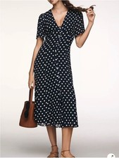 Reformation Lise Midi Dress in Polka Dot Blue White