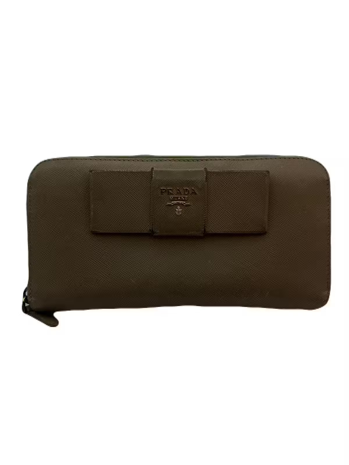 PRADA Round Zip Long Wallet Leather Beige USED TB91-4