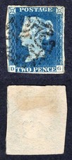 Product Image: 1840 2d Blue (DG) Plate 2 Cuts in the middle of the stamp Cat 1000 pounds