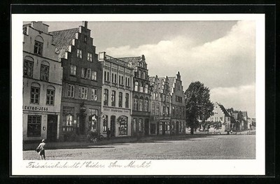 Ansichtskarte Friedrichstadt a. Eider, Geschäfte am Markt 