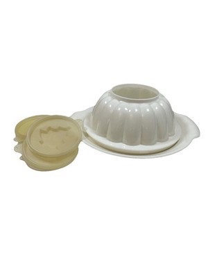 Vintage Tupperware ''Jel N Serve'' Geleeform mit 4 gemusterten Deckeln