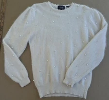 VTG Allen Solly Angora Wool Blend Sweater Pearl Embellished Cream Pullover Women