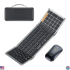 Foldable Keyboard & Mouse Combo, Full-Size Portable 2.4G+Dual Bluetooth -