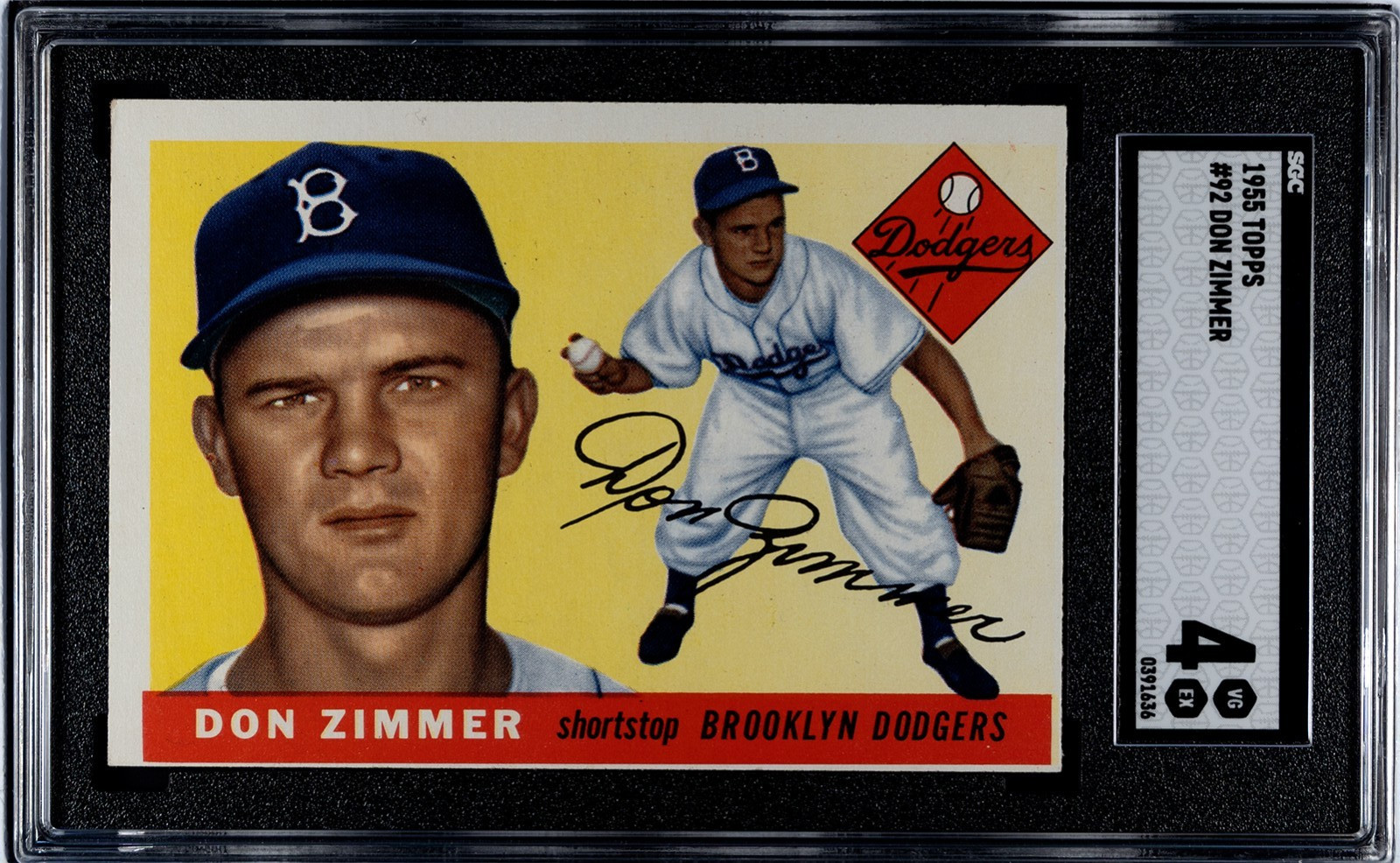 1955 TOPPS BASEBALL #92 DON ZIMMER RC SGC 4 Brooklyn Dodgers