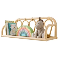 Rattan Wall Shelf - Natural Boho Wicker Shelf, Decorative Shelves for Nursery...