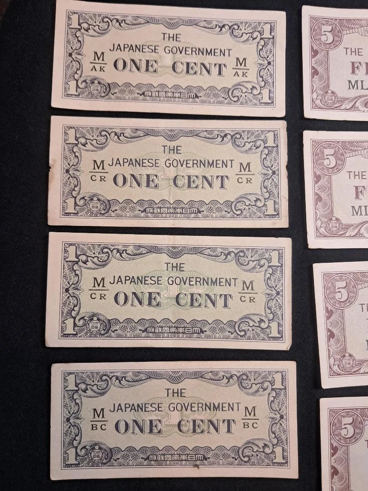 WW2 Japanese Invasion Money 1 Cent (4) 5 Cent (6) and 50 Cent (6) - Image 2 of 4