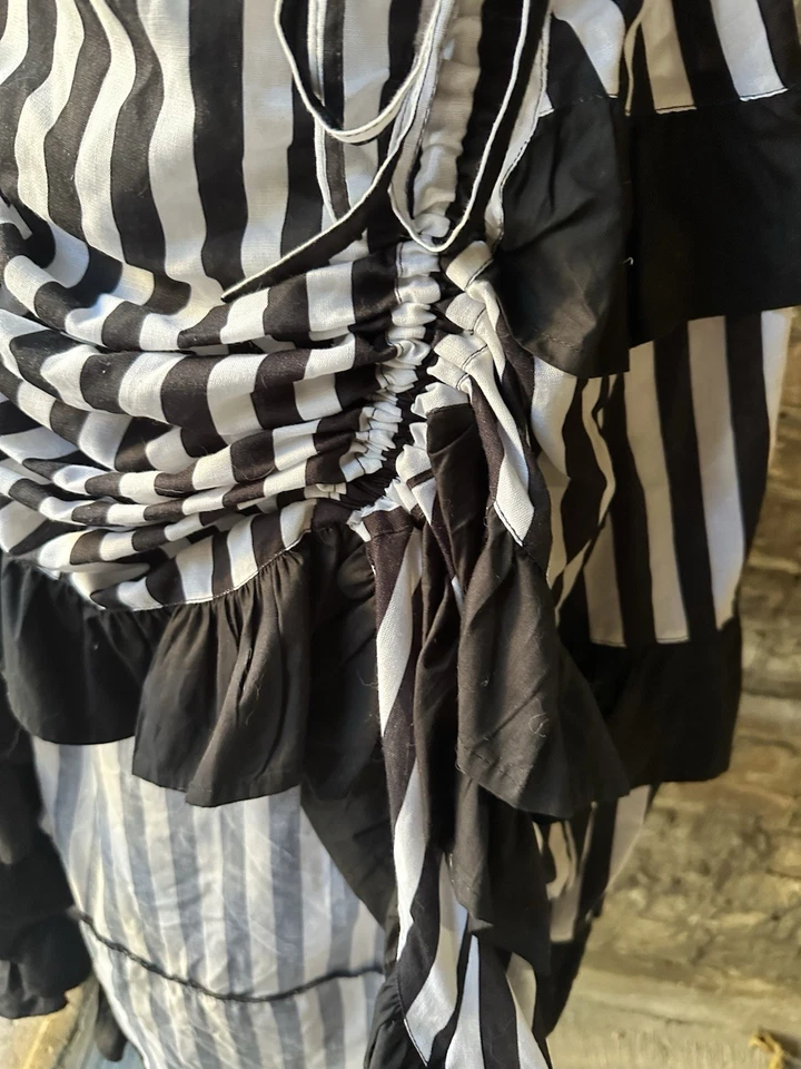 Pirate Dressing Western Skirt Black White Striped Steampunk Ruffle S Goth Chic M - Image 3 of 4