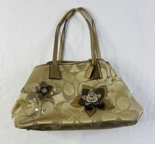 Coach Signature Floral Canvas Shoulder Bag With Embossed Flowers Lavender Inter