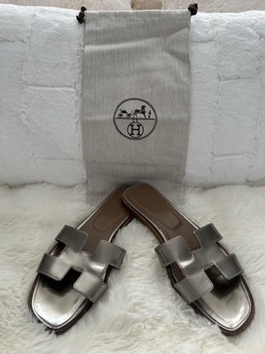  Hermes Oran orig.  Sandalen Gr. 39 Gold Silber AUSVERKAUFT  mit Dustbag