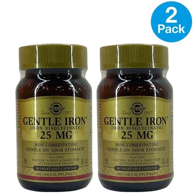 Solgar Gentle Iron 25mg 90 Vegetable Capsules 2 Pack Exp 08/2026 New