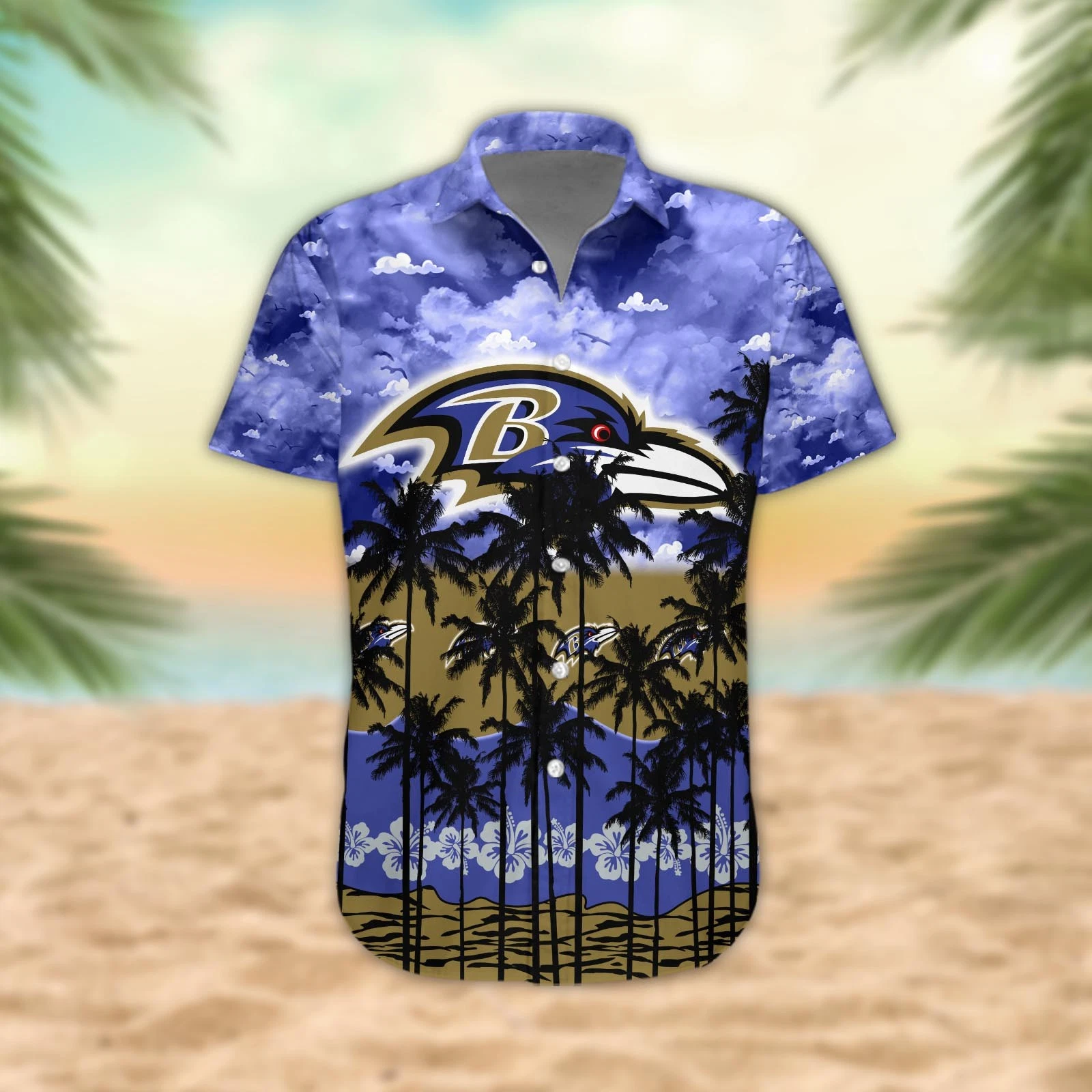 football Baltimore Ravens Palm Trees Sunset Hawaiian Shirt