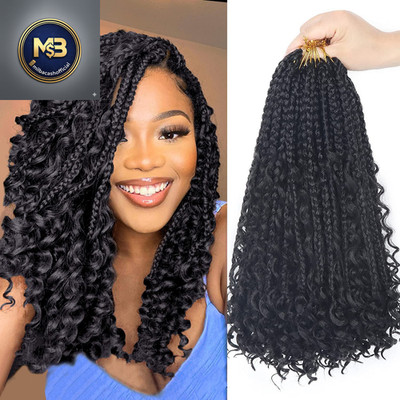Goddess Bohemian Box Braids Crochet Hair - 14 Inch Curly Ends, 8 Packs Synthetic