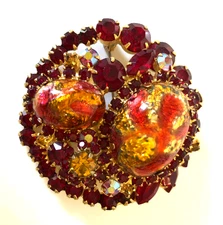 Vintage 1960's Juliana Brooch Pin Red Gold Flakes Easter Egg