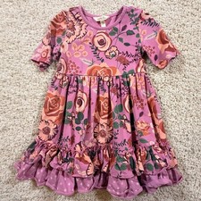 Matilda Jane Girls Just Imagine Odette Floral Tiered Dress 4 Mauve Ruffle
