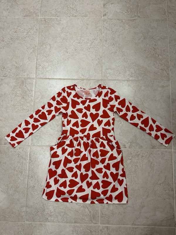 Cat and Jack Girls Heart Dress Valentines Red White Long Sleeve XL Size 14
