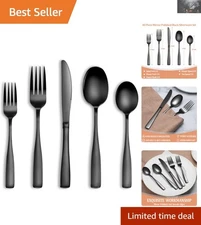 Retro Style 40-Piece Black Silverware Set - Dishwasher Safe & Luxurious Finish