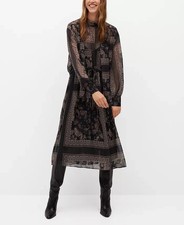 Mango Women's Flowy Print Dress Black Multi X-SMALL