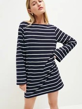 S Reformation Junia Knit Dress Navy White Striped Short Mini Tunic Dress NWOT