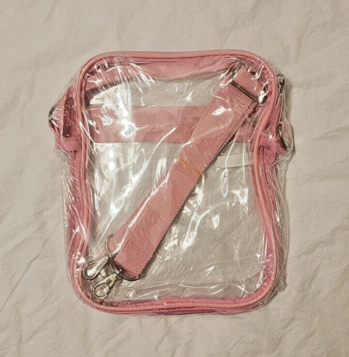 Pink Outlined Plastic Clear Crossbody Bag for Concerts and Stadium