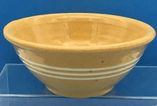 Antique Yellowware McCoy 6.25" 3 White Banded Bowl Farmhouse Primitive Stoneware