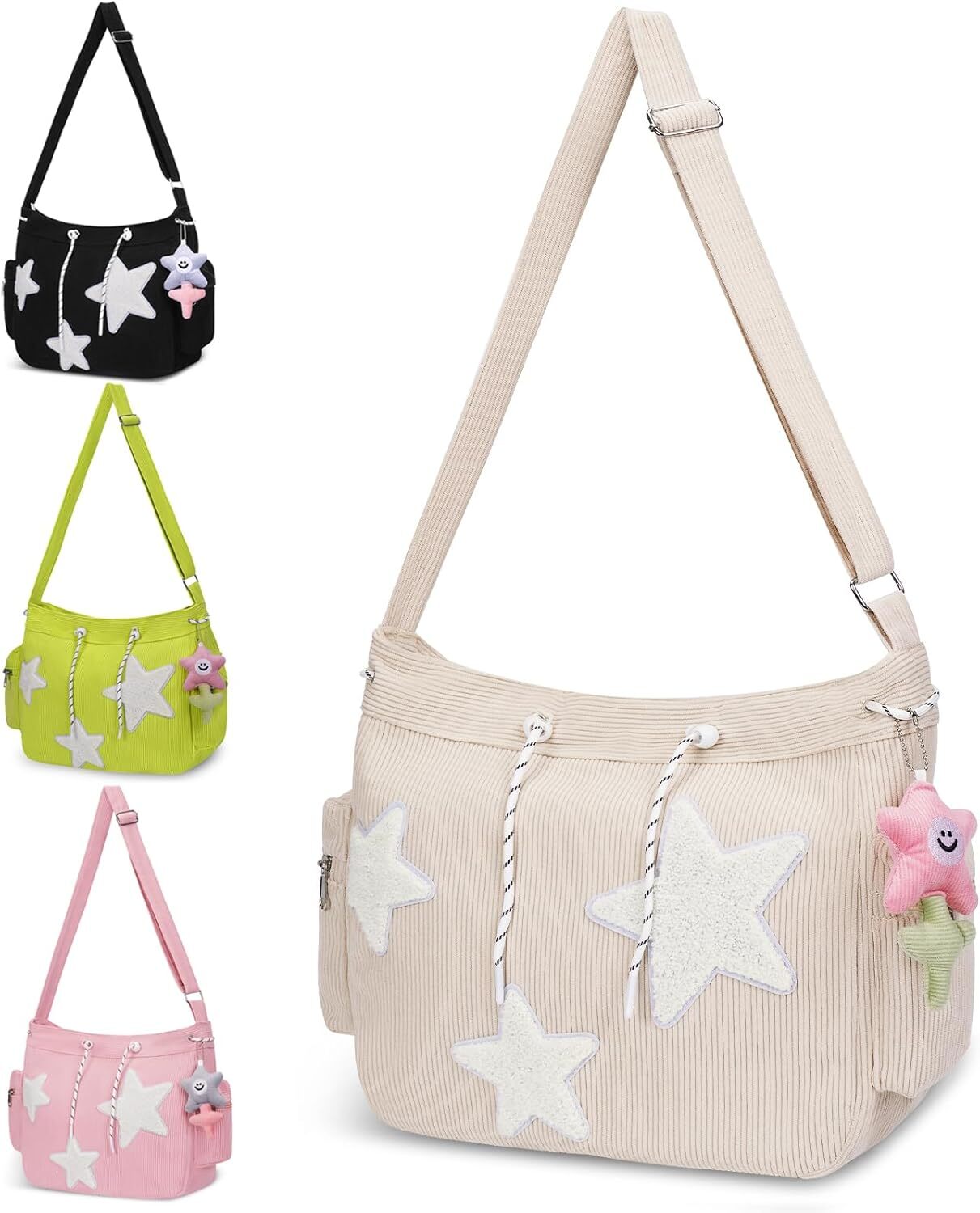 Cute Tote Bag for Women, Aesthetic Canvas Crossbody Y2k Beige-corduroy