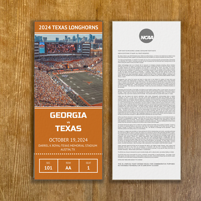 2024 Texas Longhorns Football Commemorative Custom Ticket Stub Any
