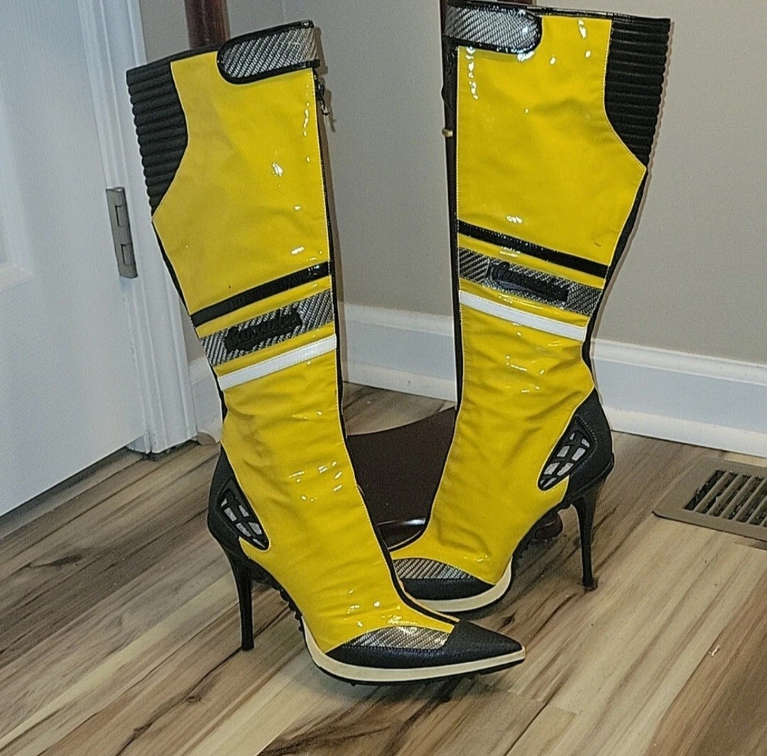 Yellow patent leather best sale boots