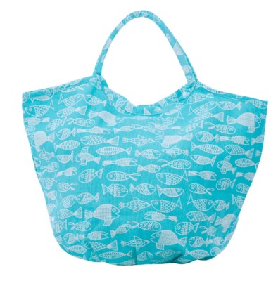 Overbeck and Friends: Canvas-Shopper, Beachbag Crazy Fish Türkis XL Strandtasche
