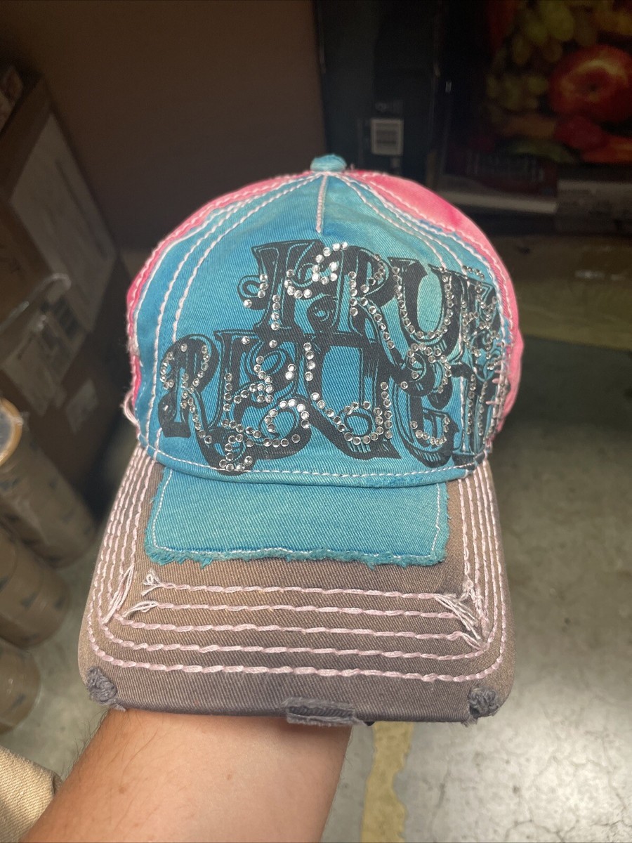 RARE true religion Pink & Blue Embellished Distressed Baseball Cap Vintage Y2K True Religion Distressed Blue Denim Baseball Cap  main image 4