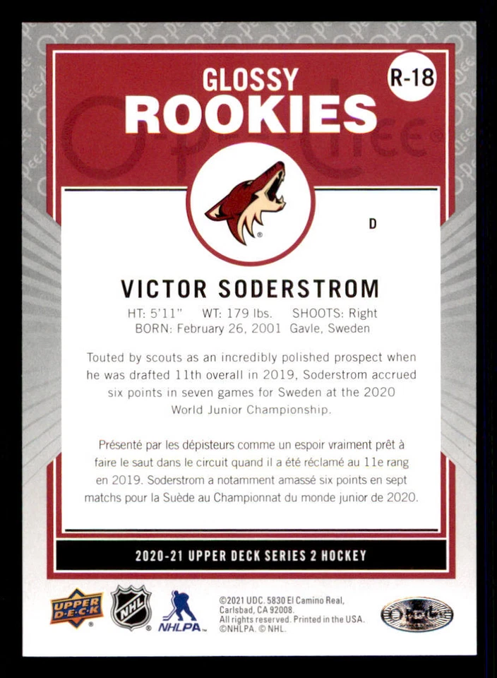 2020-21 Upper Deck OPC Glossy Rookies #R18 Victor Soderstrom - Image 2 of 2