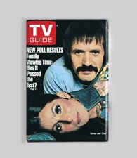 SONNY & CHER / JEANS / TV GUIDE / 2" x 3" MAGNET (retro magazine vintage 70s 60s