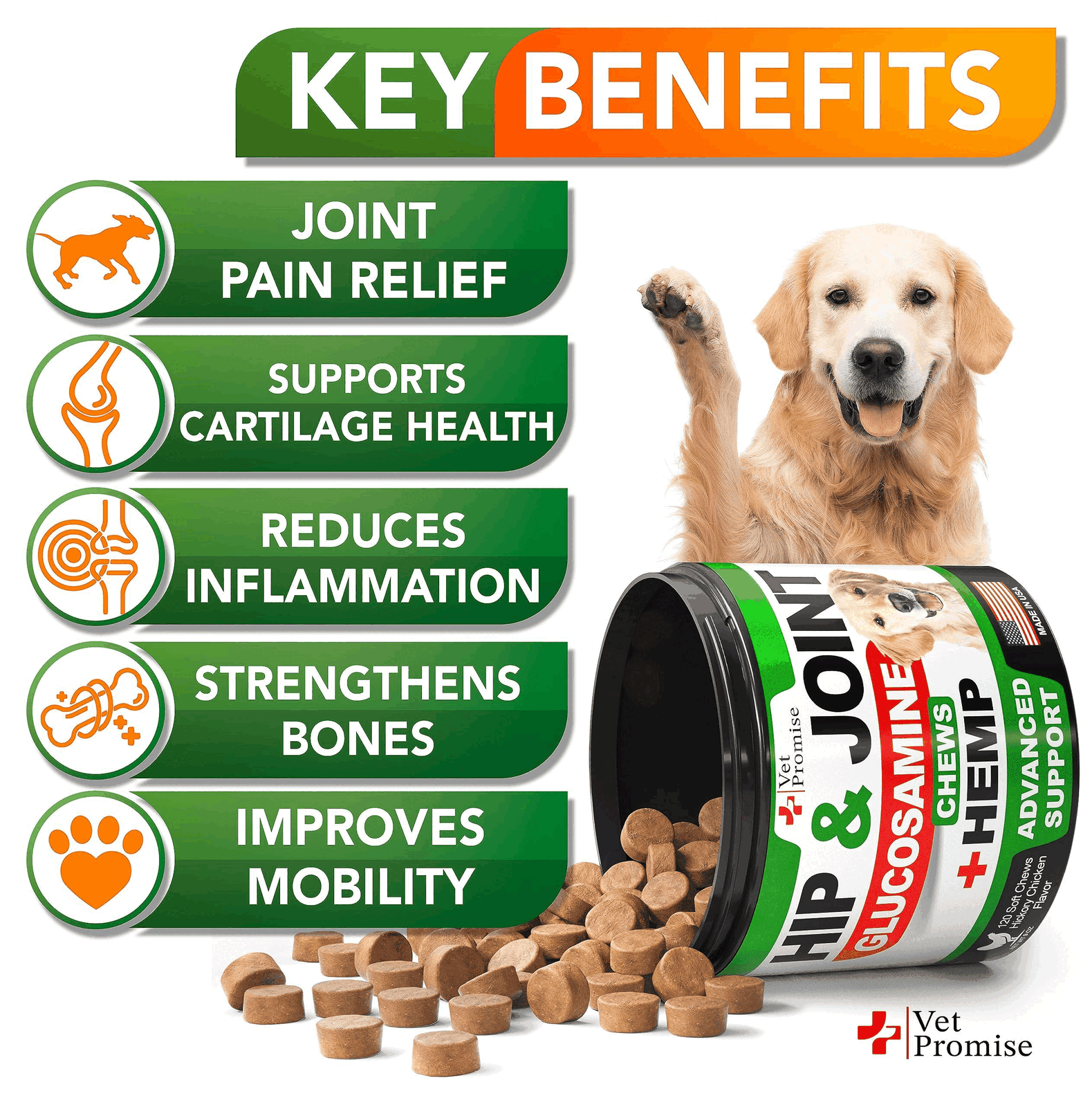 Hemp Hip and Joint Support Supplement for Dogs Glucosamine for Dogs 120