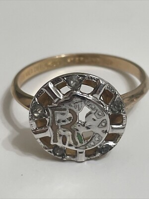 Round Silver Face Daughters of Rebekah IOOF Odd Fellows 10k GF Ring Size 4.75